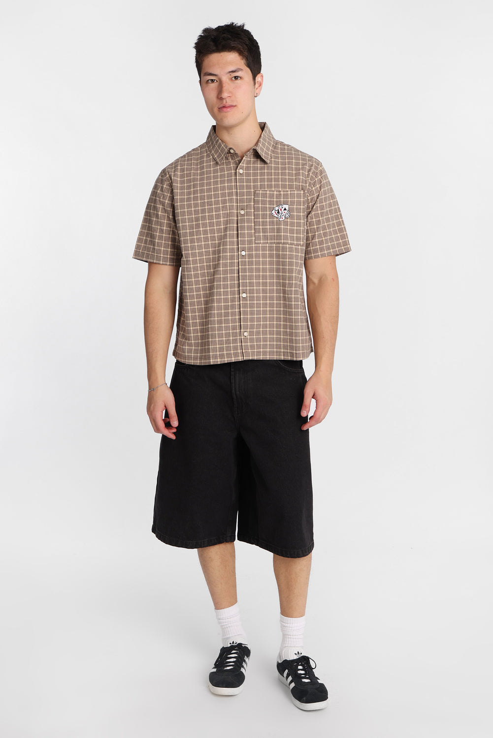 Card Embroidered Plaid Button-Up Shirt Card Embroidered Plaid Button-Up Shirt