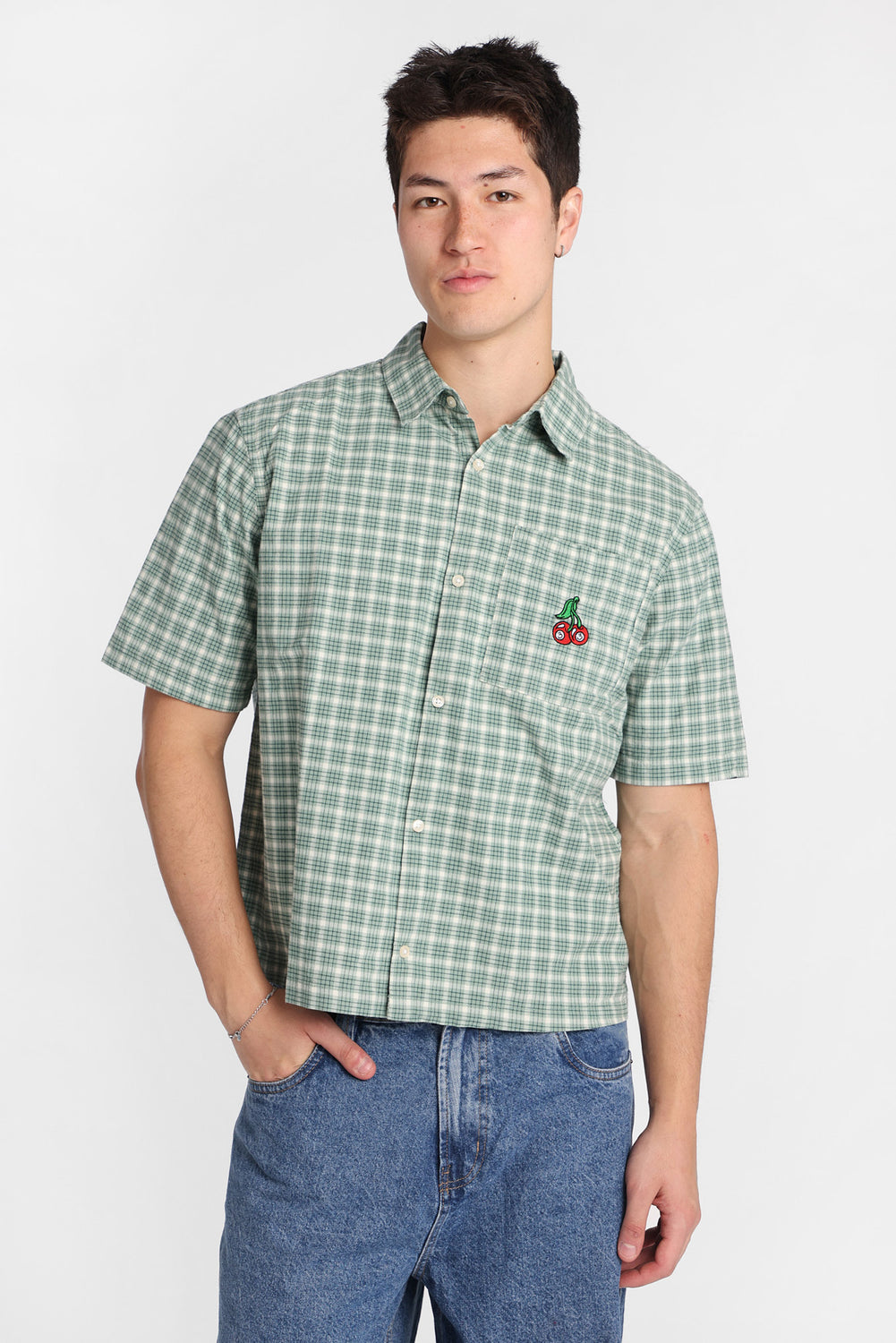 Cherry Embroidered Plaid Button-Up Shirt Cherry Embroidered Plaid Button-Up Shirt