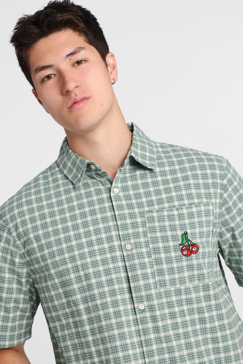 Cherry Embroidered Plaid Button-Up Shirt Cherry Embroidered Plaid Button-Up Shirt