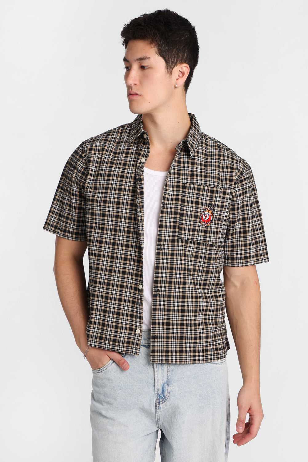 7-Ball Embroidered Plaid Button-Up Shirt 7-Ball Embroidered Plaid Button-Up Shirt