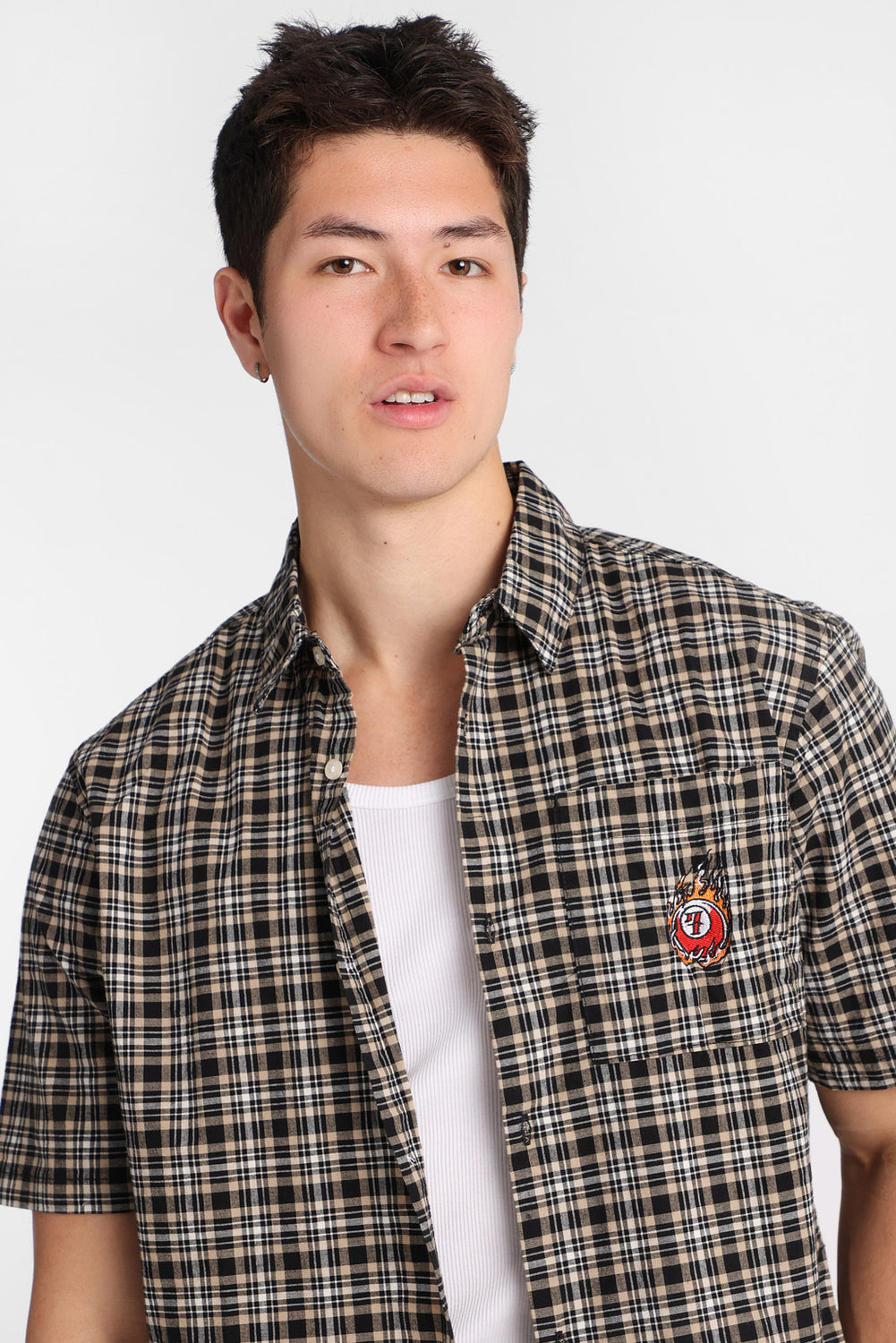 7-Ball Embroidered Plaid Button-Up Shirt 7-Ball Embroidered Plaid Button-Up Shirt
