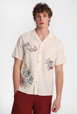 Chemise en mélange de lin à motif floral brodé