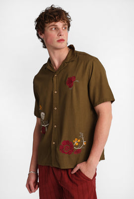 Chemise en mélange de lin à motif floral brodé