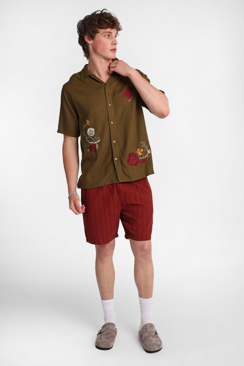 Floral Embroidered Linen-Blend Button-Up Shirt Floral Embroidered Linen-Blend Button-Up Shirt