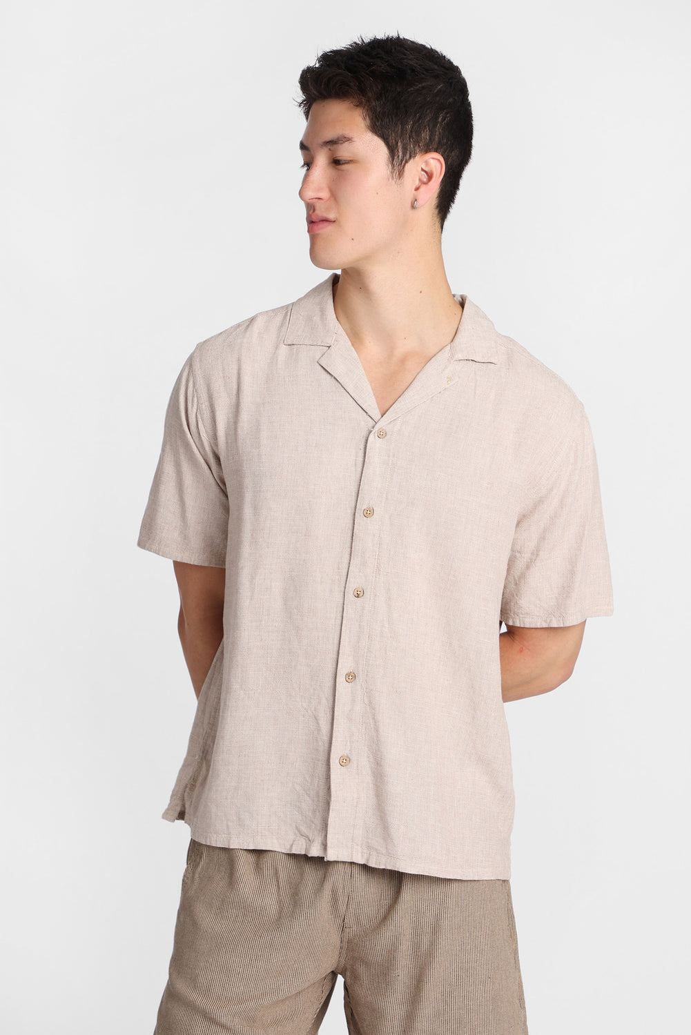 Linen-Blend Short Sleeve Button-Up Shirt Linen-Blend Short Sleeve Button-Up Shirt