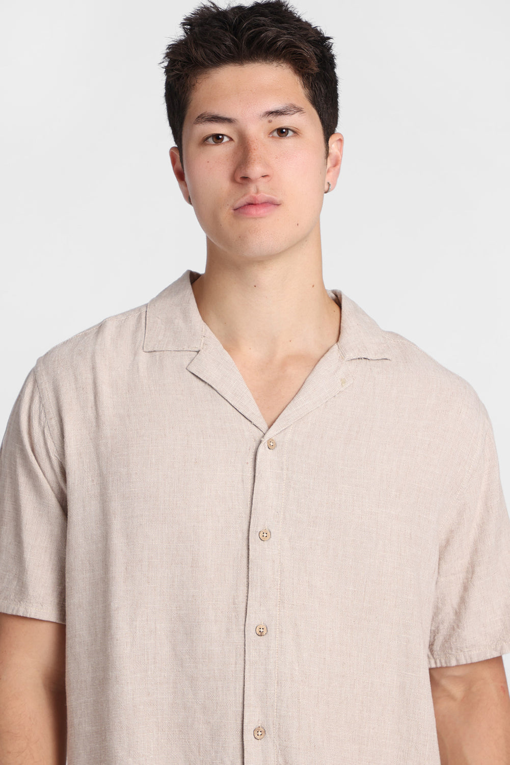 Linen-Blend Short Sleeve Button-Up Shirt Linen-Blend Short Sleeve Button-Up Shirt