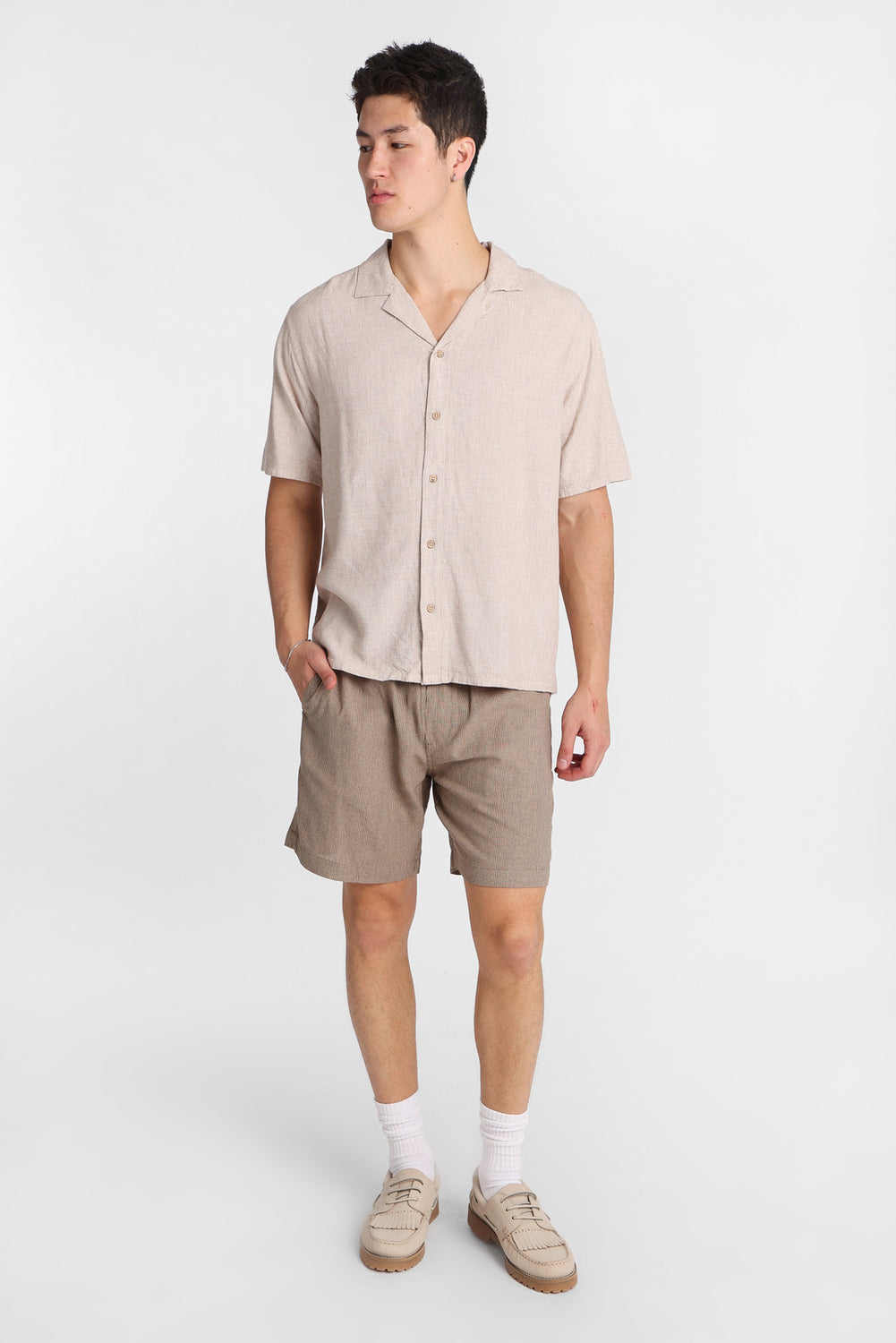 Linen-Blend Short Sleeve Button-Up Shirt Linen-Blend Short Sleeve Button-Up Shirt