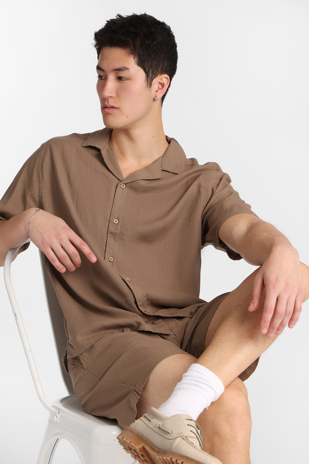 Linen-Blend Short Sleeve Button-Up Shirt Linen-Blend Short Sleeve Button-Up Shirt
