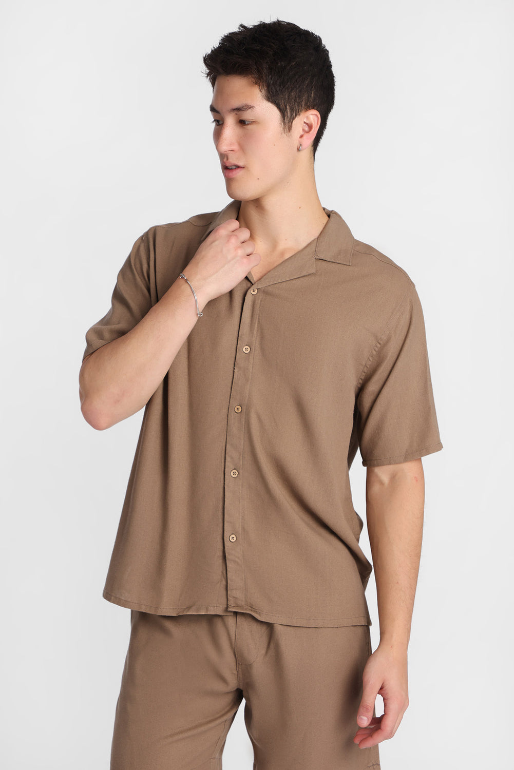 Linen-Blend Short Sleeve Button-Up Shirt Linen-Blend Short Sleeve Button-Up Shirt