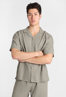 Linen-Blend Short Sleeve Button-Up Shirt