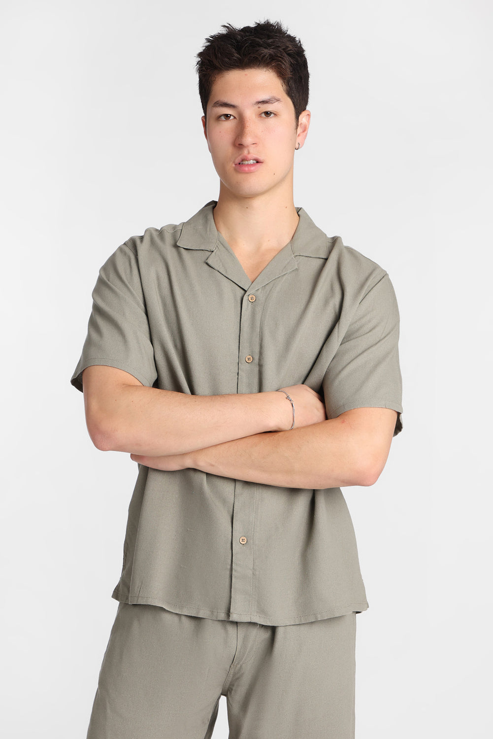 Linen-Blend Short Sleeve Button-Up Shirt Linen-Blend Short Sleeve Button-Up Shirt
