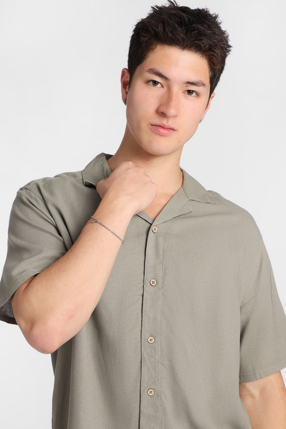 Linen-Blend Short Sleeve Button-Up Shirt Linen-Blend Short Sleeve Button-Up Shirt