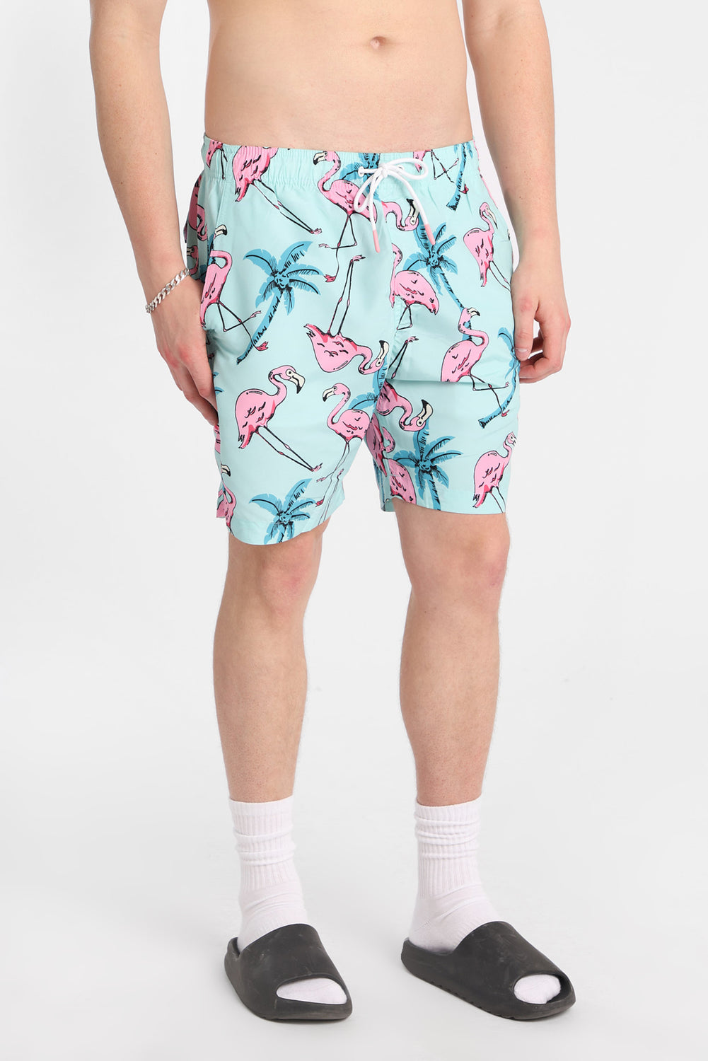 Short de bain flamants roses 7 po Short de bain flamants roses 7 po