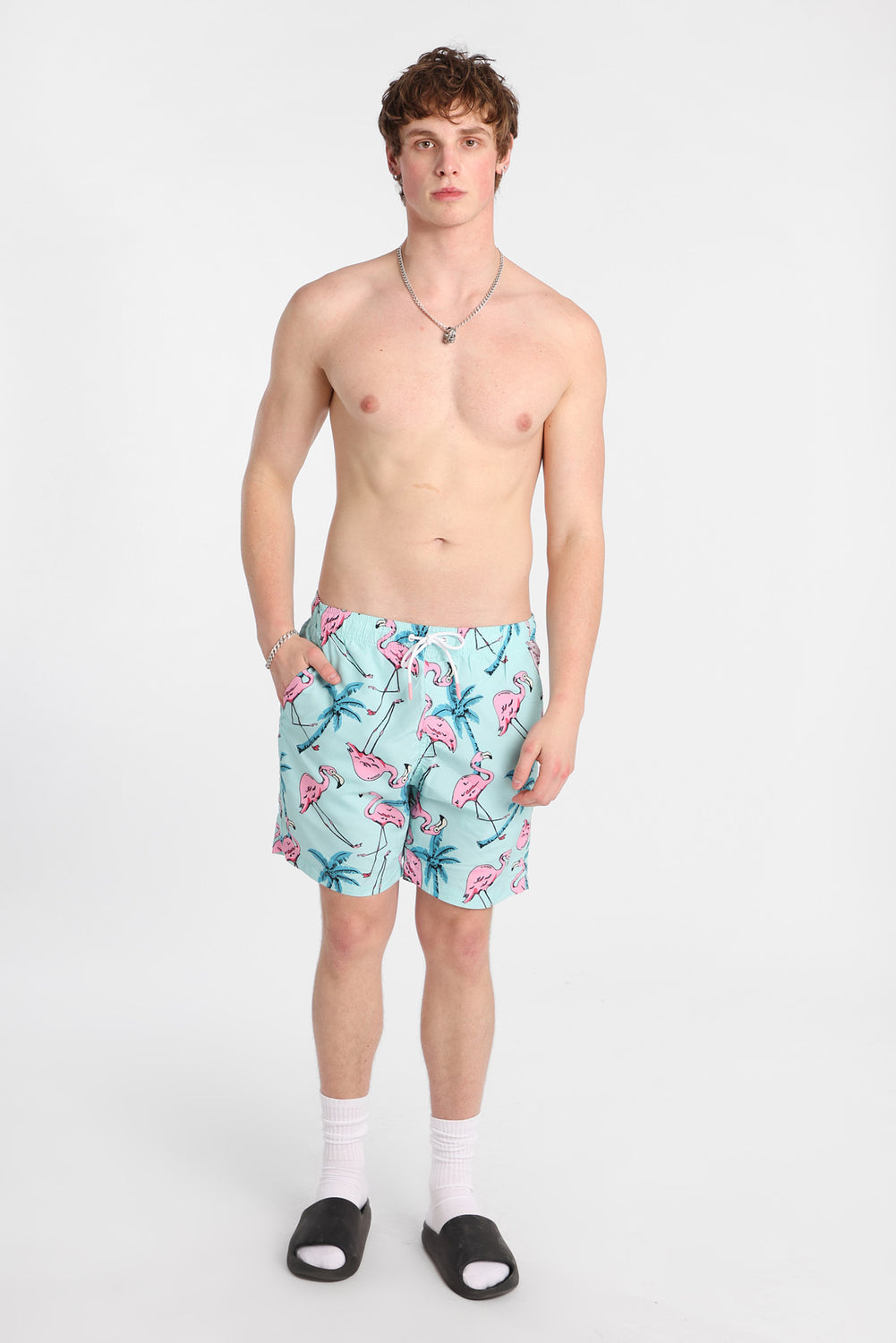 Short de bain flamants roses 7 po Short de bain flamants roses 7 po