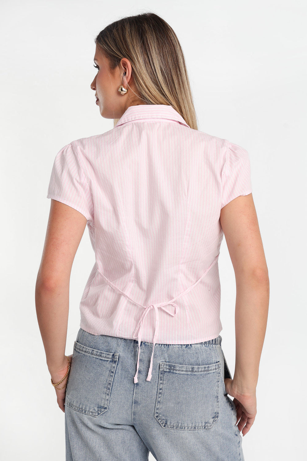 Poplin Cotton Short Sleeve Tie-Back Button-Up Shirt Poplin Cotton Short Sleeve Tie-Back Button-Up Shirt