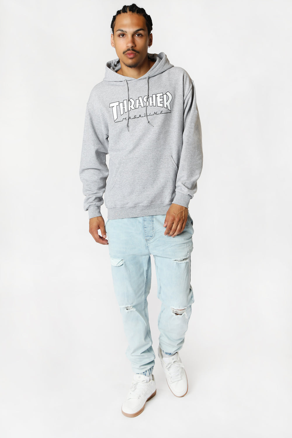 Thrasher Outlined Logo Hoodie Heather Grey