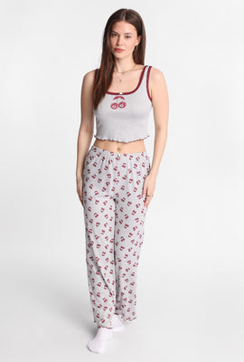 Ensemble débardeur et pantalon pyjama en tricot pointelle imprimé