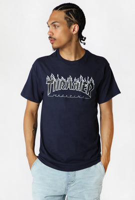 T-Shirt Bleu Marin Avec Logo Flammes Thrasher