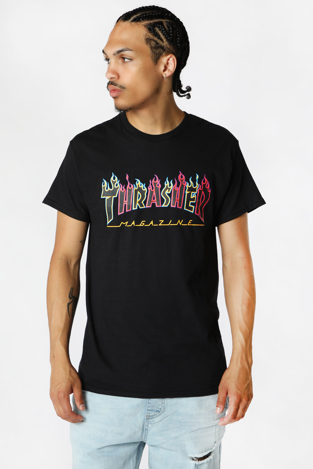 T-Shirt Avec Logo Flammes Multicolore Thrasher Noir