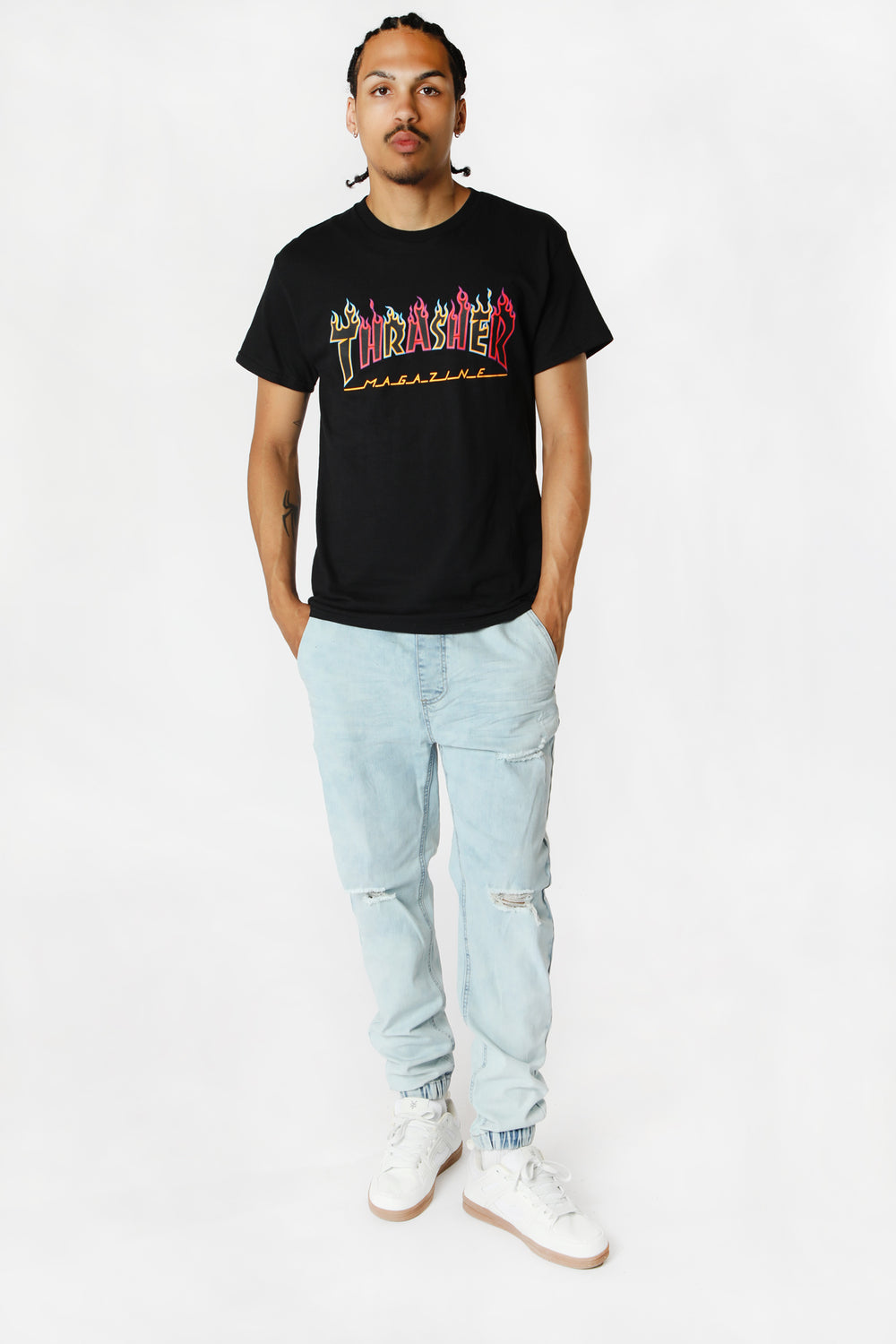 T-Shirt Avec Logo Flammes Multicolore Thrasher Noir
