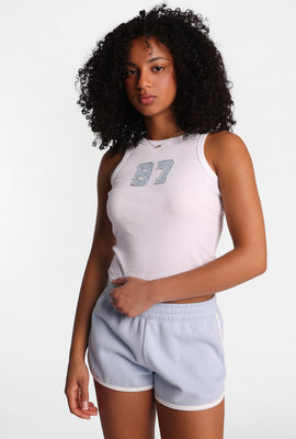 Débardeur à col montant patch en jean 97 brodé