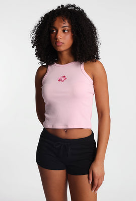 Débardeur à col montant brodé hibiscus