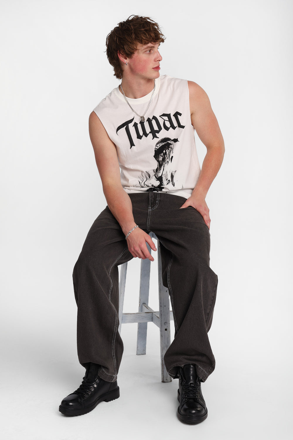 Tupac Puff Print Graphic Oversized Tank Top Tupac Puff Print Graphic Oversized Tank Top