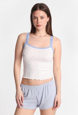 Ensemble débardeur et short pyjama en tricot pointelle imprimé