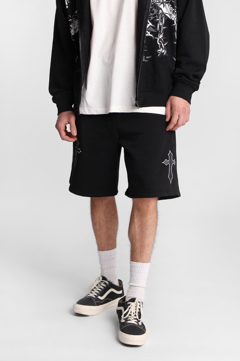Arsenic Embroidered Cross Fleece Shorts Arsenic Embroidered Cross Fleece Shorts