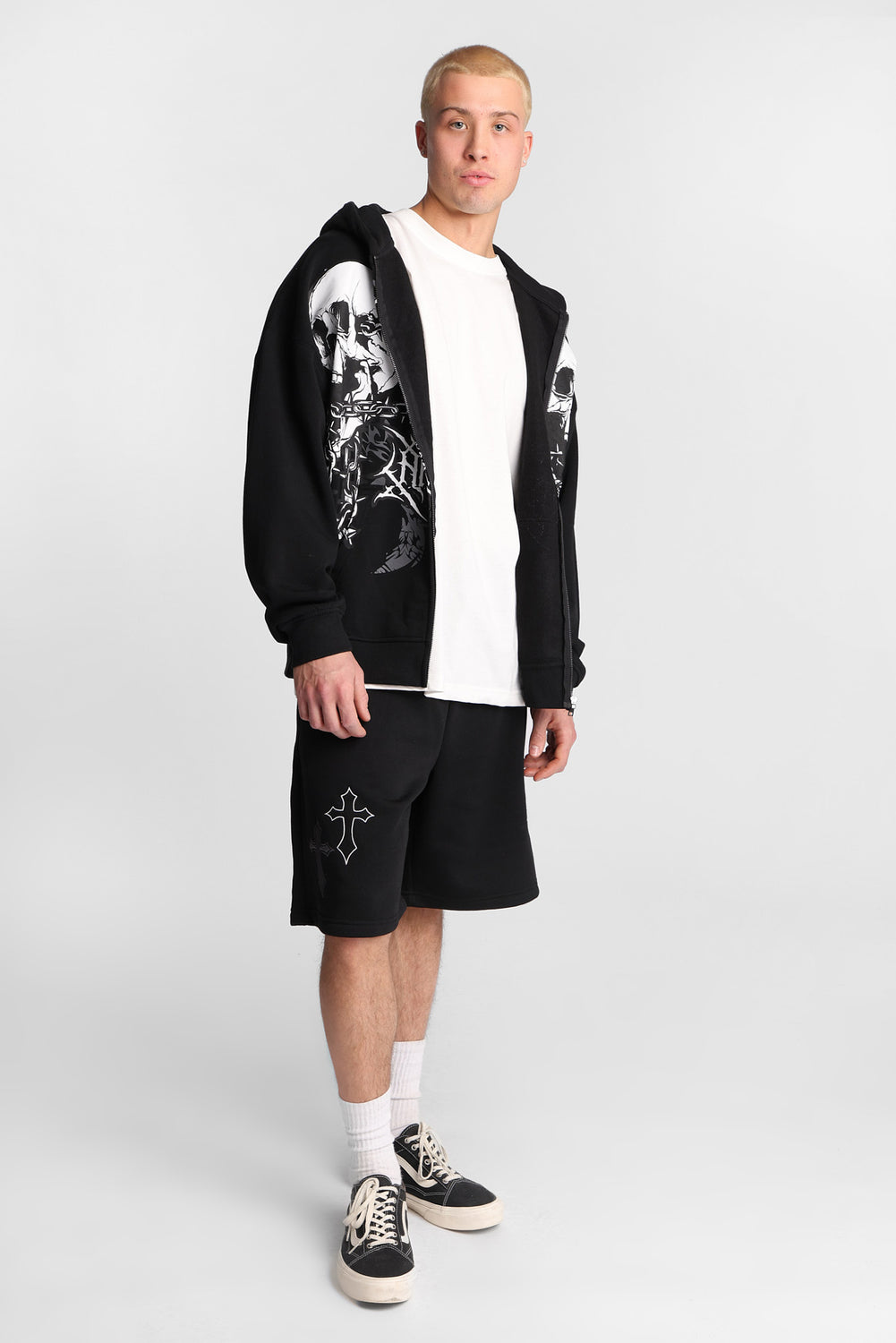 Arsenic Embroidered Cross Fleece Shorts Arsenic Embroidered Cross Fleece Shorts