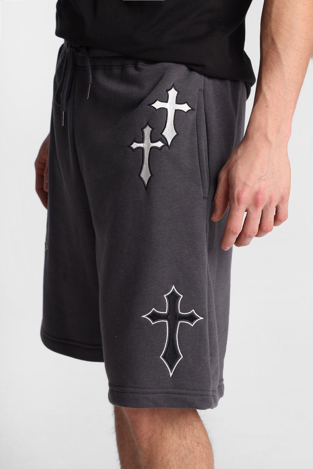 Arsenic Embroidered Cross Fleece Shorts Arsenic Embroidered Cross Fleece Shorts
