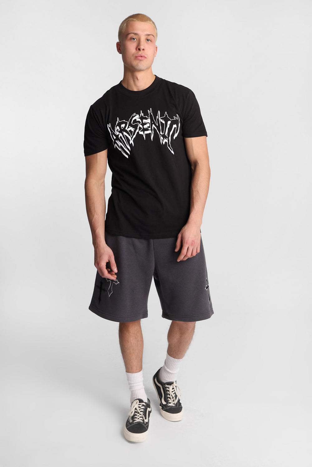 Arsenic Embroidered Cross Fleece Shorts Arsenic Embroidered Cross Fleece Shorts