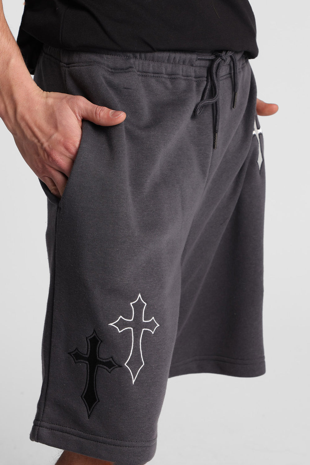 Arsenic Embroidered Cross Fleece Shorts Arsenic Embroidered Cross Fleece Shorts