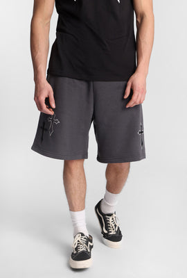 Arsenic Embroidered Cross Fleece Shorts