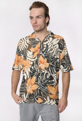 West49 Mens Cream Printed Rayon Button-Up