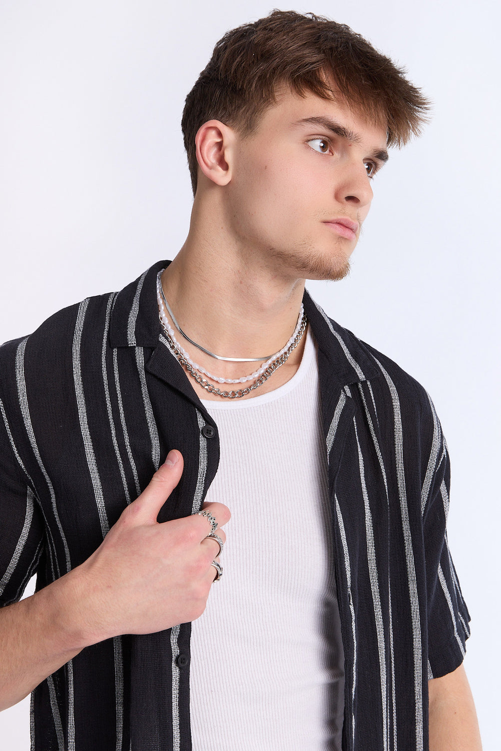 Arsenic Mens Multi Stripe Gauze Button-Up Arsenic Mens Multi Stripe Gauze Button-Up