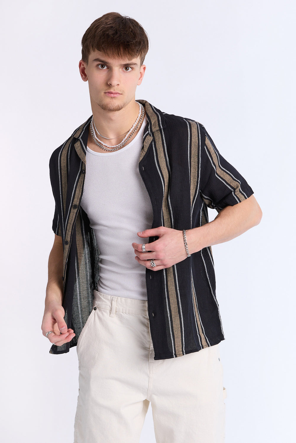 Chemise en gaze à rayures verticales Arsenic homme Chemise en gaze à rayures verticales Arsenic homme