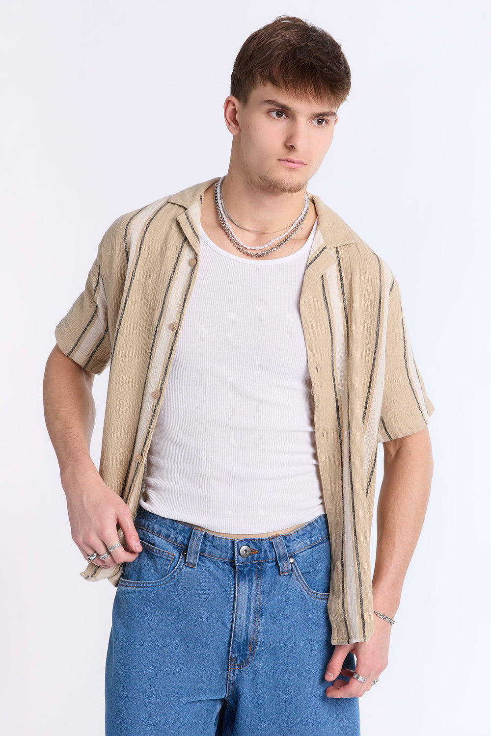 Chemise en gaze à rayures verticales Arsenic homme Chemise en gaze à rayures verticales Arsenic homme