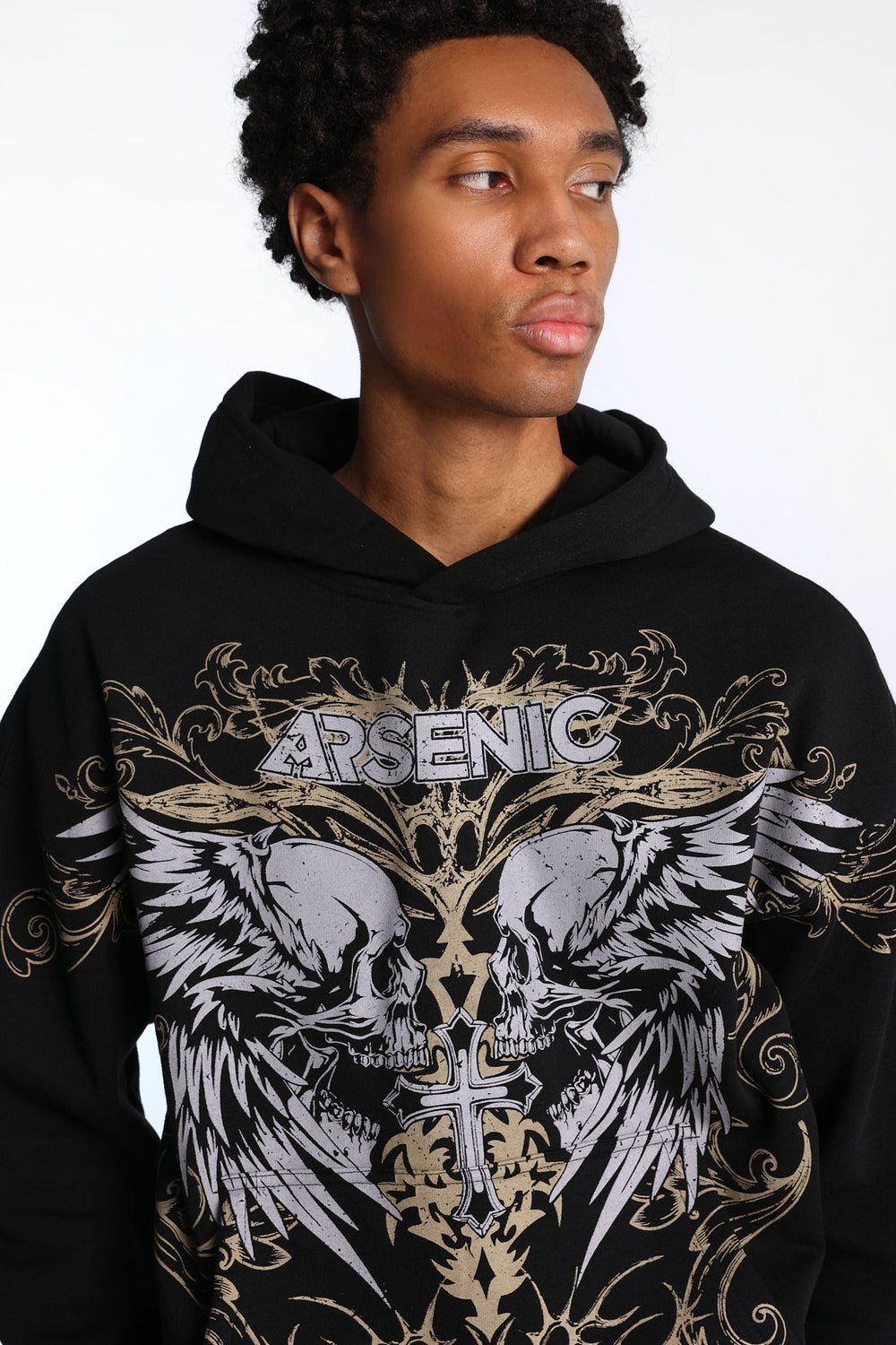 Haut à capuchon imprimé crânes ailés Arsenic Haut à capuchon imprimé crânes ailés Arsenic