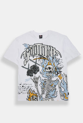 T-shirt imprimé squelette en flammes Southpole