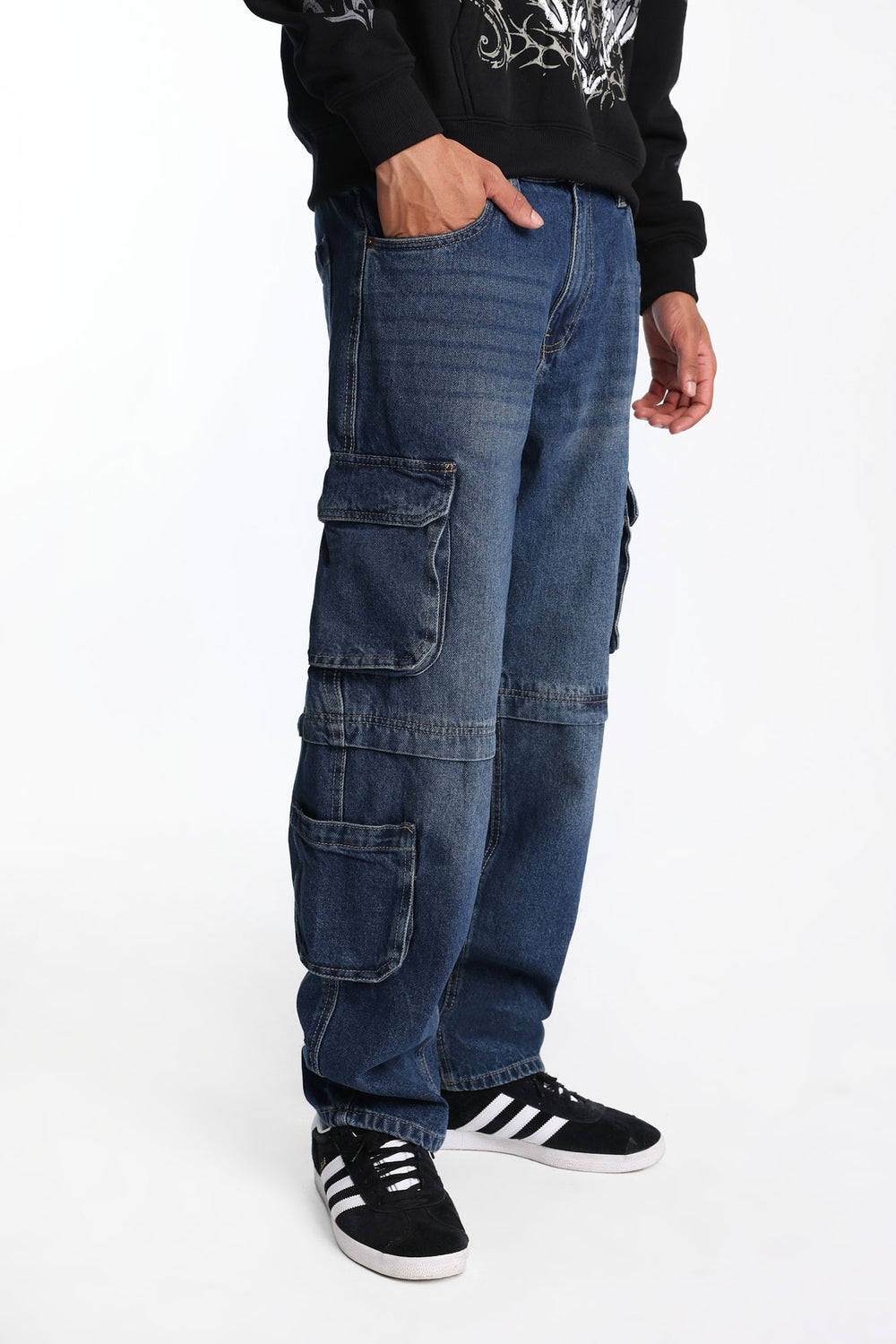 Jean cargo à jambe faux convertible Jean cargo à jambe faux convertible