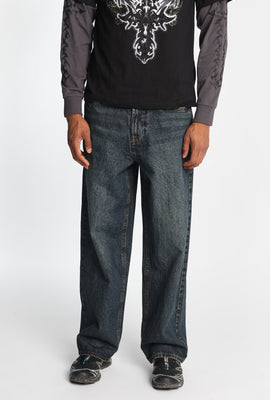 Jean ample brodé délavé foncé