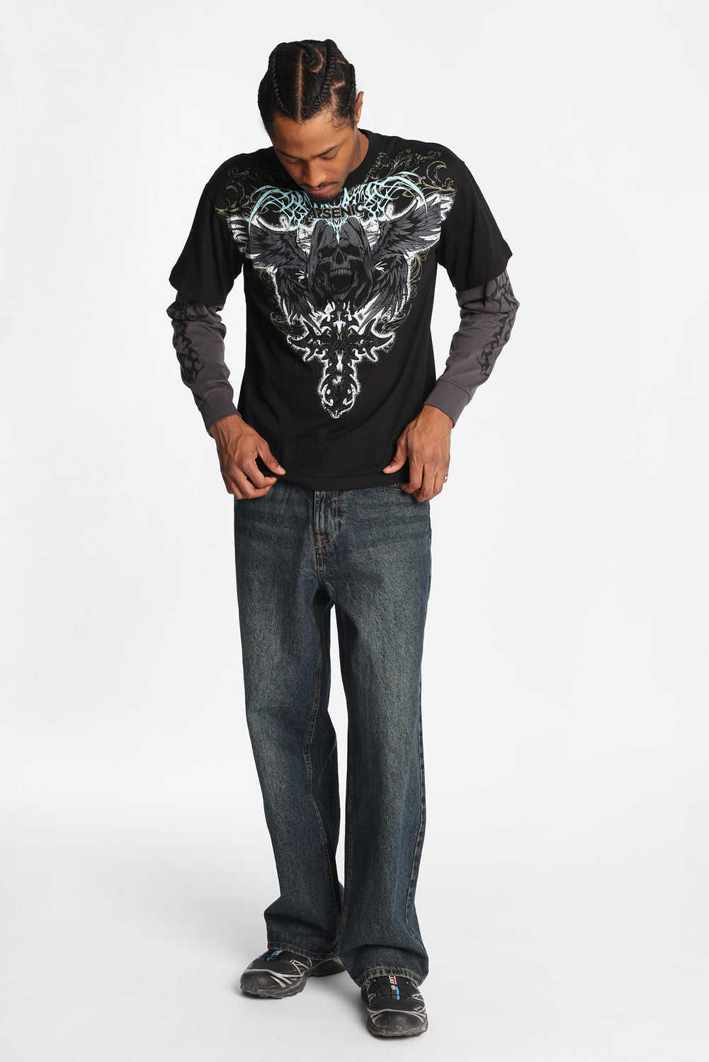 Embroidered Dark Stonewash Baggy Jeans Embroidered Dark Stonewash Baggy Jeans