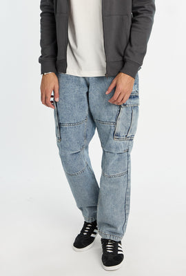 Mens Light Stonewash Cargo Jeans