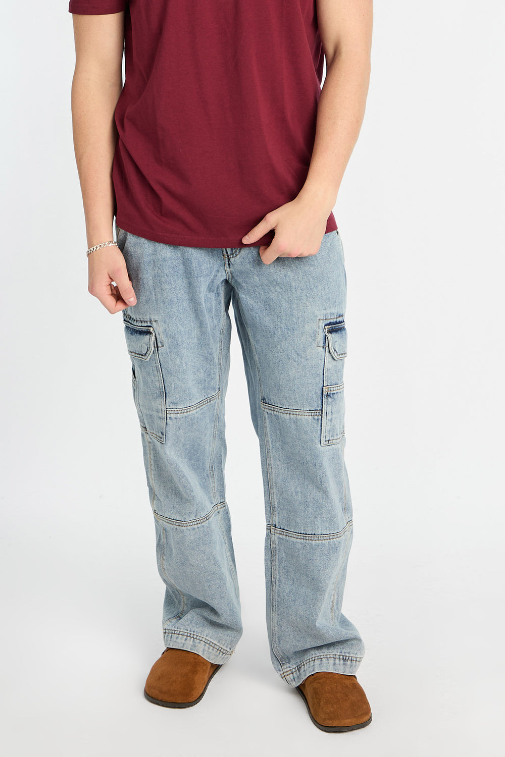 Jean cargo style charpentier délavé clair Jean cargo style charpentier délavé clair