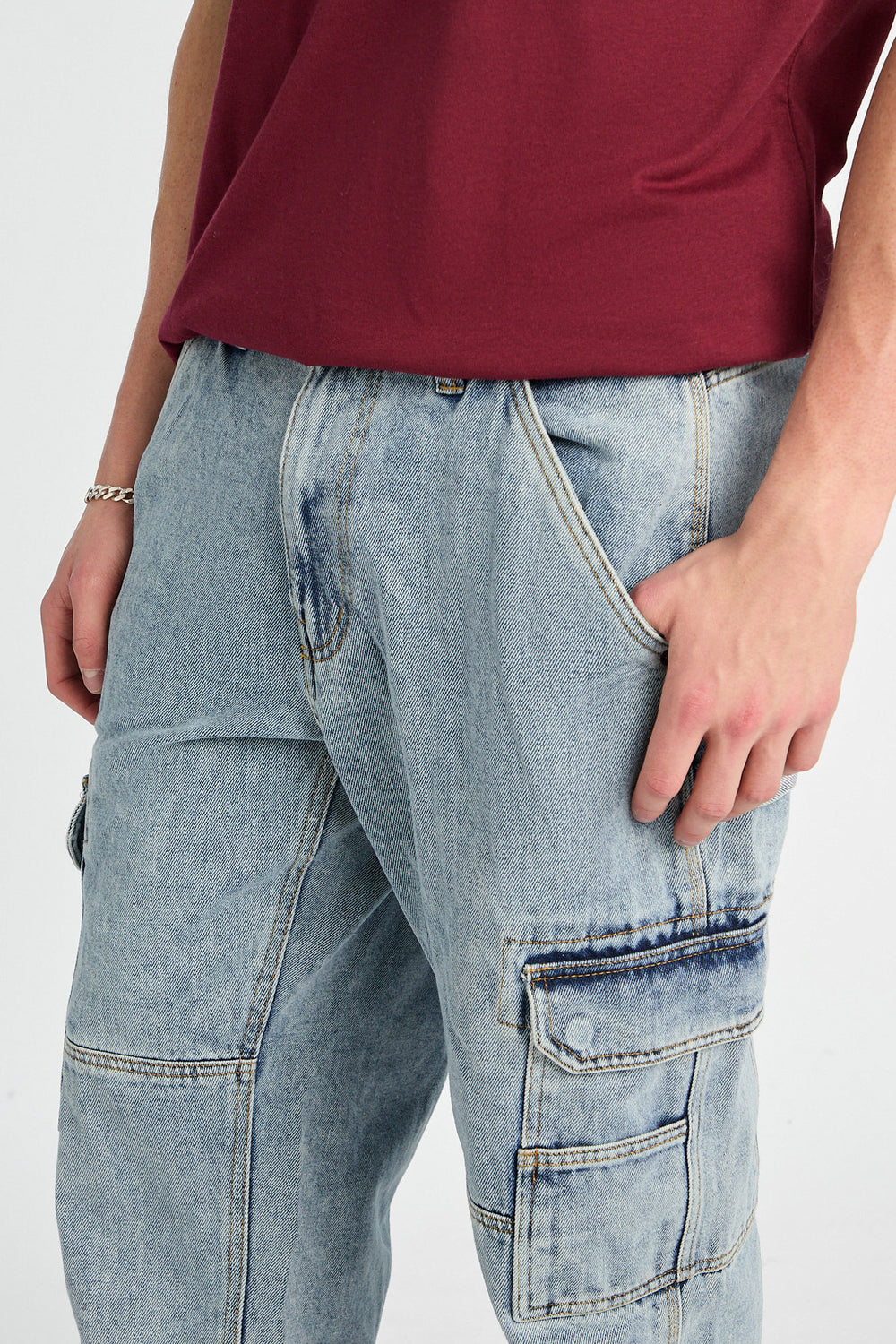 Jean cargo style charpentier délavé clair Jean cargo style charpentier délavé clair