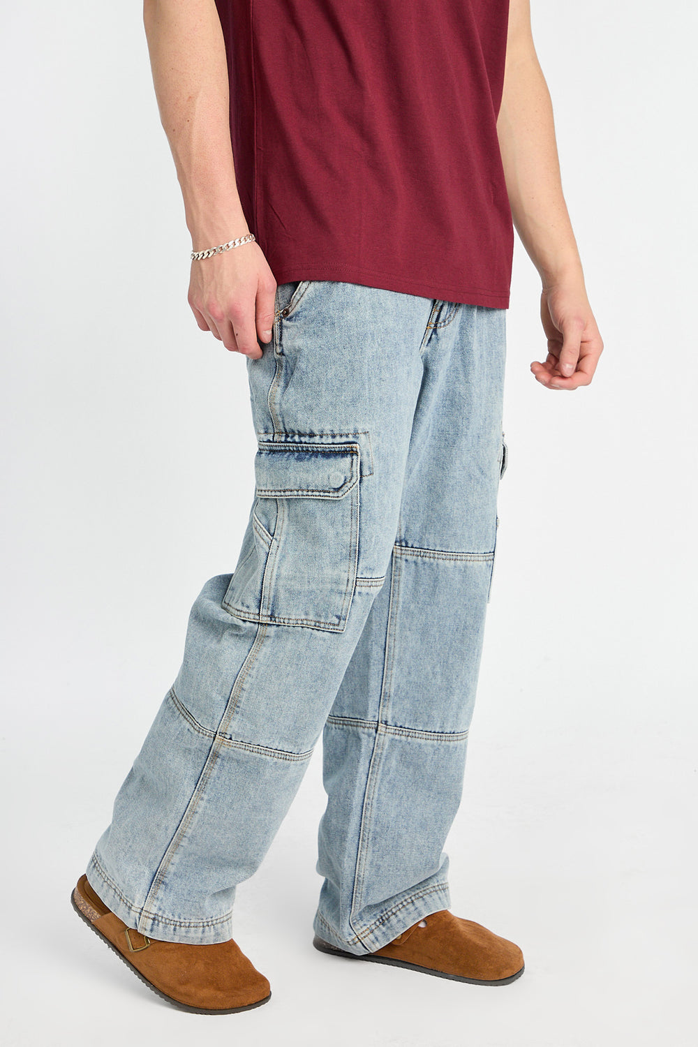 Jean cargo style charpentier délavé clair Jean cargo style charpentier délavé clair