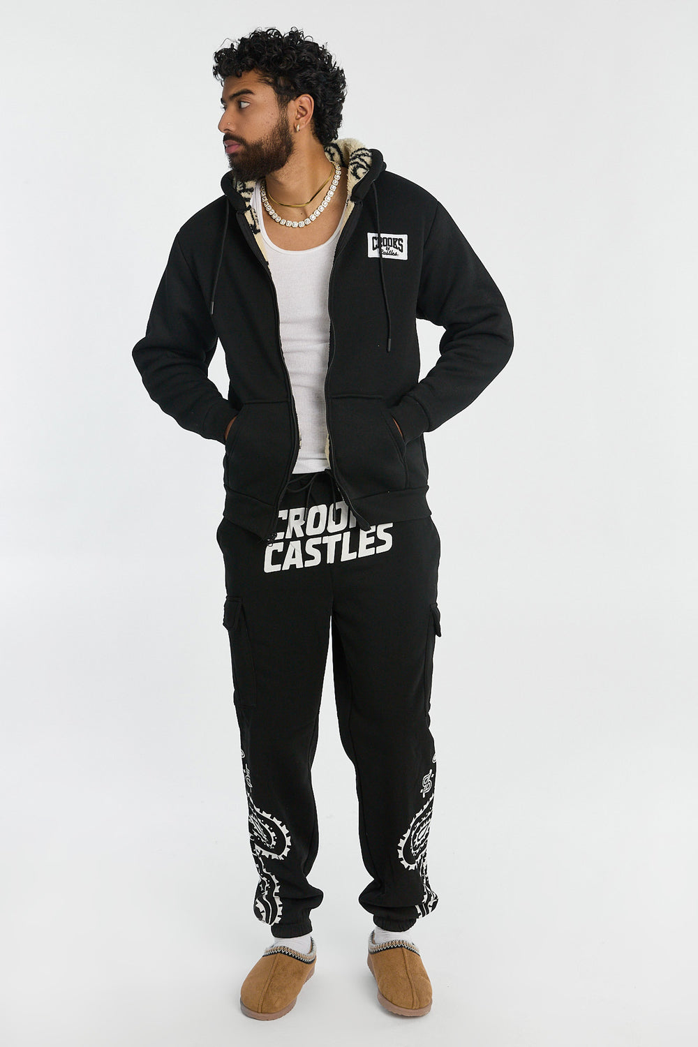 Haut à capuchon zippé doublé sherpa Crooks & Castles homme Haut à capuchon zippé doublé sherpa Crooks & Castles homme