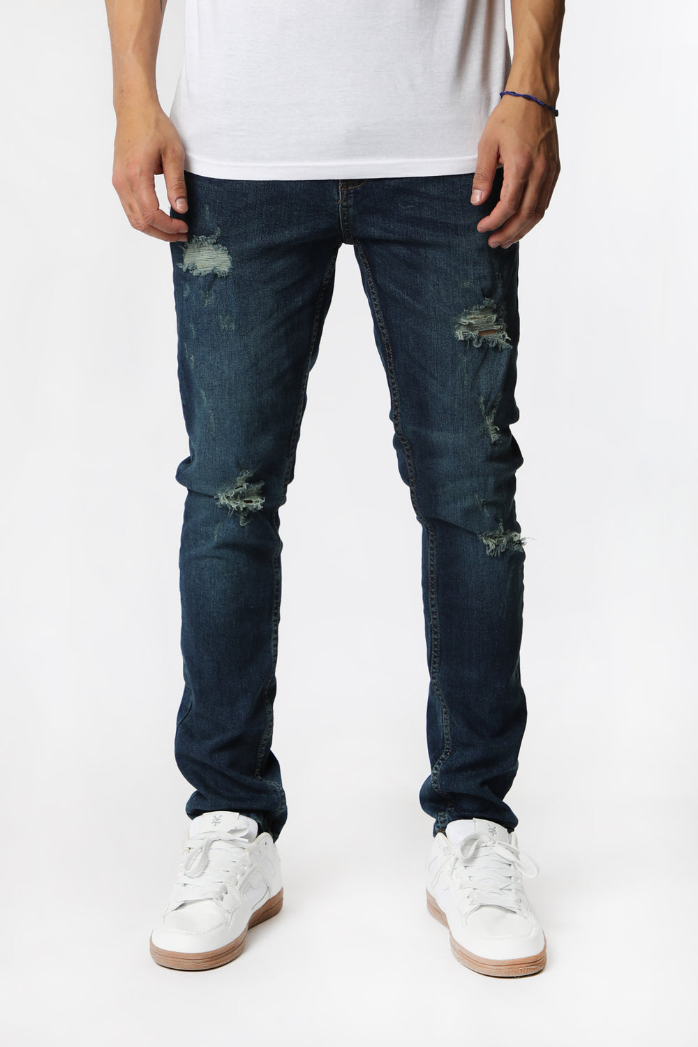 West49 Mens Distressed Skinny Jeans Rinse Denim