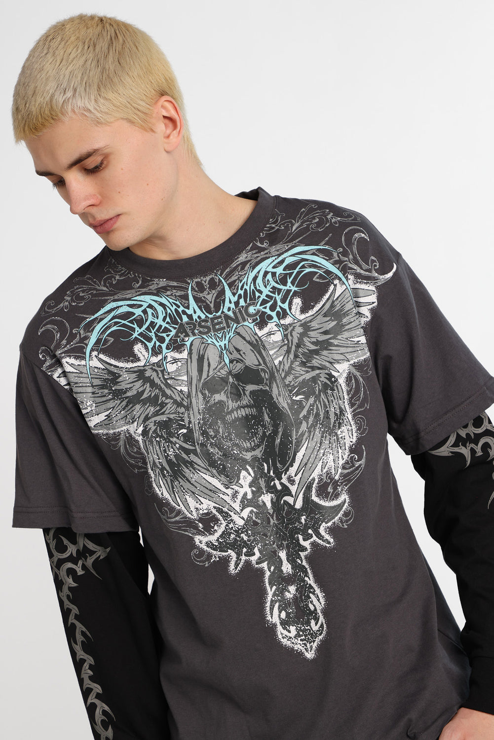 Arsenic Skull Graphic Long Sleeve 2-Fer Tee Arsenic Skull Graphic Long Sleeve 2-Fer Tee